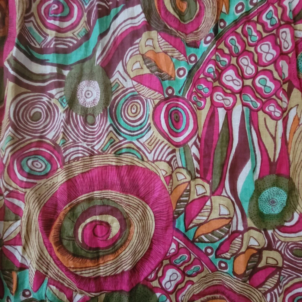 Retro Psychedelic Medallion Print Scarf Pink Orange Teal Brown Boho Festival - Picture 5 of 7